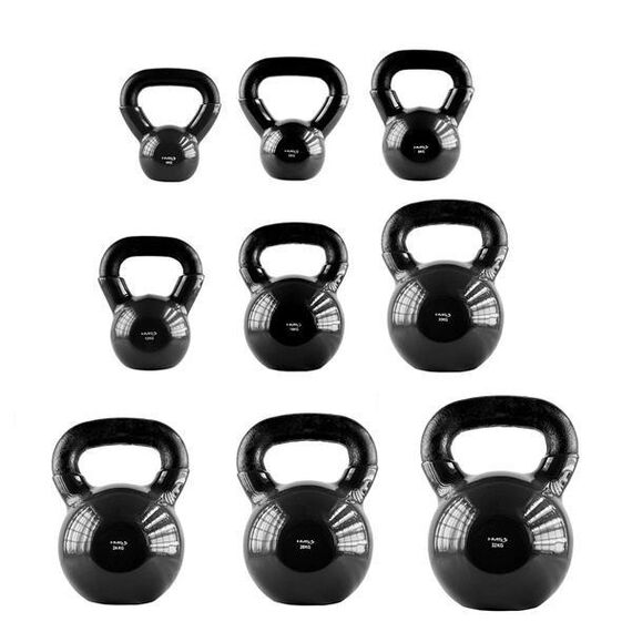 HMS KNV kettlebell do ćwiczeń hantla treningowa pokryta winylem czarny, Waga: 4 kg, 3 zdjęcie